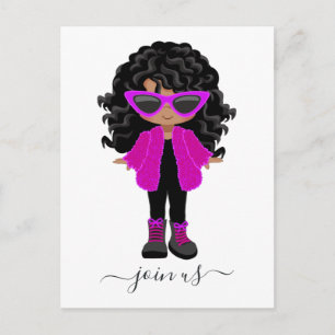 Little Fashion Black Girl Party Invitation Postcard