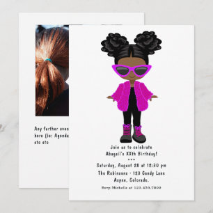 Little Fashion Black Girl Party Photo Invitation