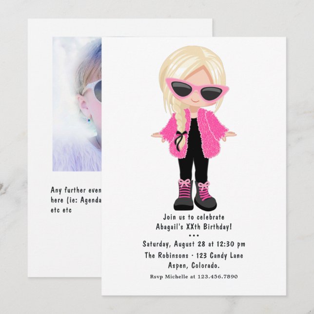 Little Fashion Girl Party Photo Invitation (Front/Back)