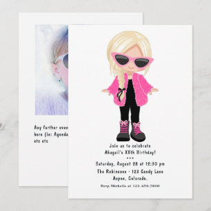 Little Fashion Girl Party Photo Invitation
