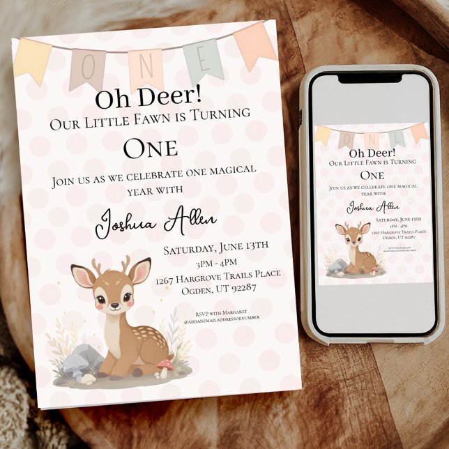 Little Fawn Woodland First Birthday Invitation (Celebrate in style with this charming birthday invitation. .)