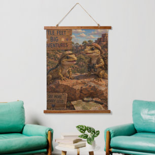 Little Feet Big Adventures Cute Lizard Explorers Hanging Tapestry