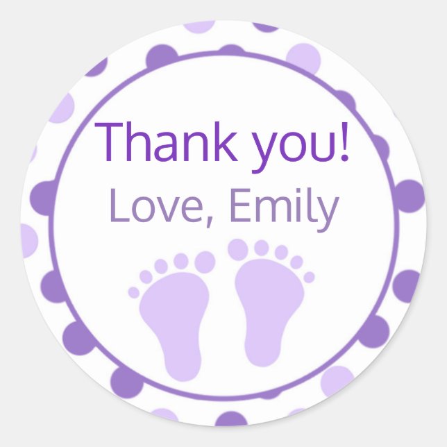 Little Feet Purple Lavender Baby Shower Label (Front)