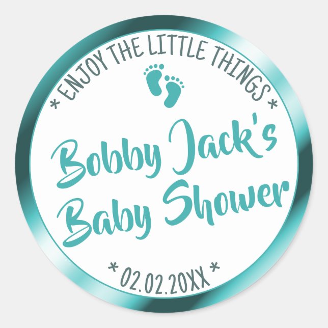 Little Feets Blue Teal Ombre Baby Shower Favour Ta Classic Round Sticker (Front)