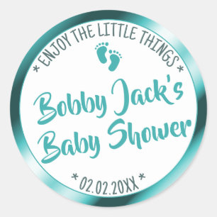 Little Feets Blue Teal Ombre Baby Shower Favour Ta Classic Round Sticker