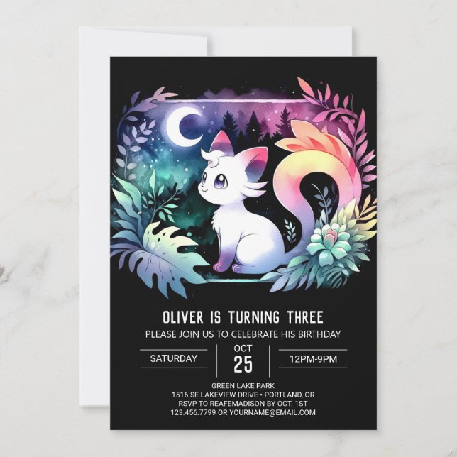 Little Feline Cat Birthday Invitation (Front)