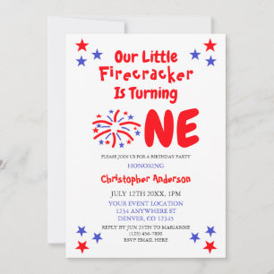 Little Firecracker 1st Birthday Invitation