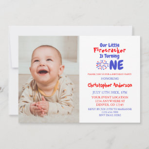 Little Firecracker 1st Birthday Invitation