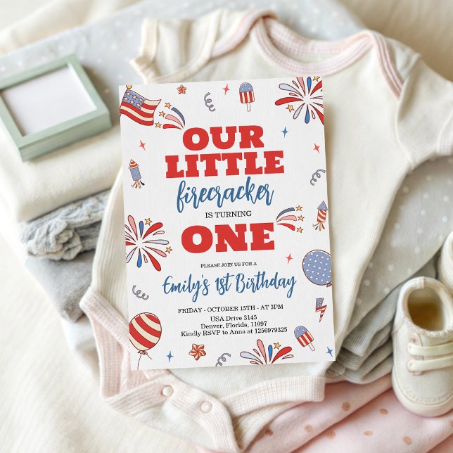 Little Firecracker 1st Birthday Invitation (Creator Uploaded)