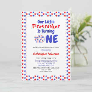 Little Firecracker 1st Birthday Invitation