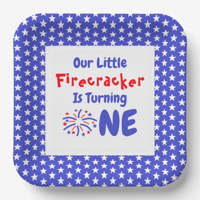 Little Firecracker 1st Birthday Paper Plate (Front)