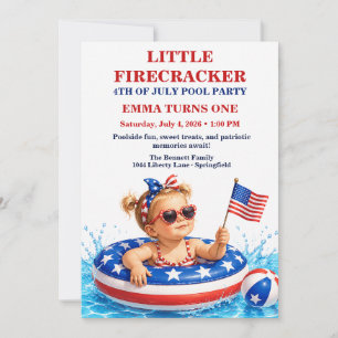 Little Firecracker 1st Birthday Patriotic  Invitation