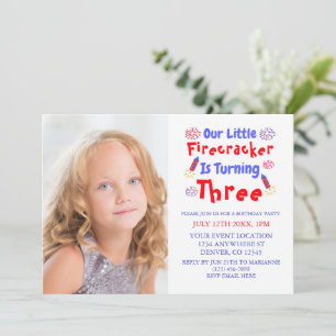 Little Firecracker 3rd Birthday Invitation