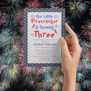 Little Firecracker 3rd Birthday Invitation