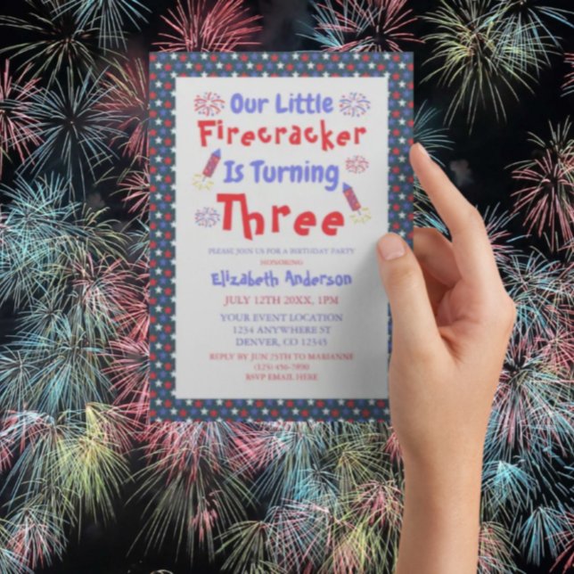 Little Firecracker 3rd Birthday Invitation (Creator Uploaded)