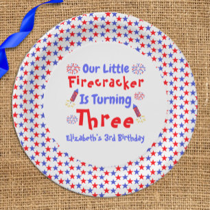 Little Firecracker 3rd Birthday Paper Plate