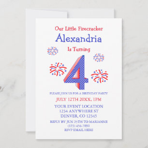 Little Firecracker 4th Birthday Invitation