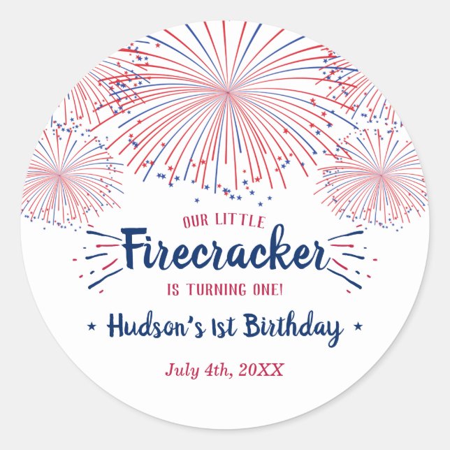 Little Firecracker 4th Of July 1st Birthday Classic Round Sticker (Front)
