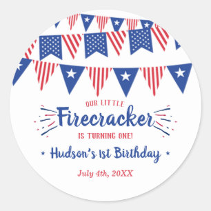 Little Firecracker 4th Of July 1st Birthday Classic Round Sticker