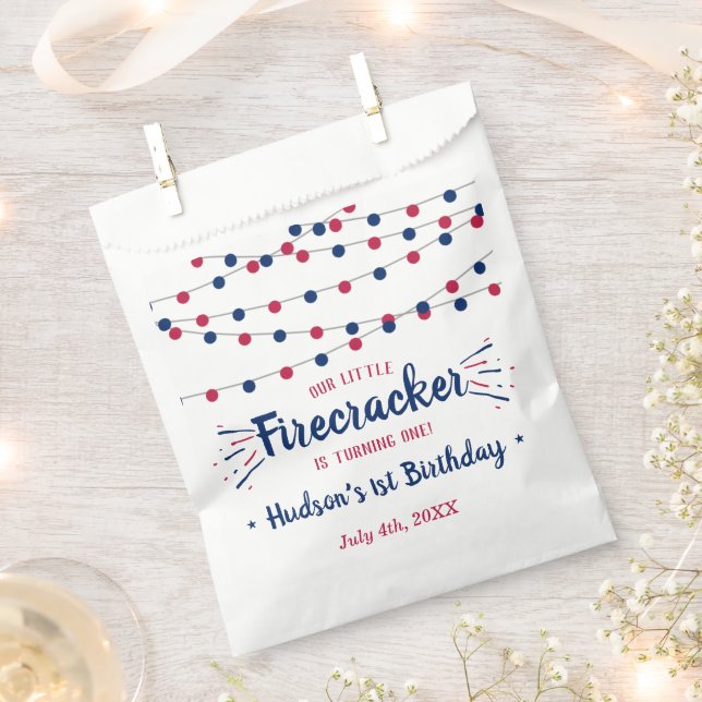 Little Firecracker 4th Of July 1st Birthday Favour Bags (Clipped)