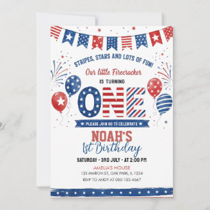Little Firecracker 4th of July 1st Birthday Invitation