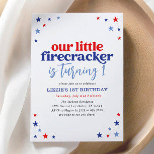 Little Firecracker 4th of July 1st Birthday Invitation