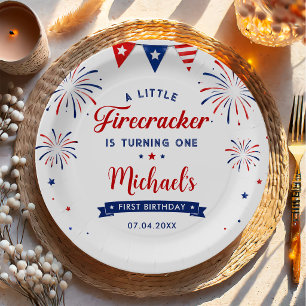 Little Firecracker 4th of July 1st Birthday Paper Plate