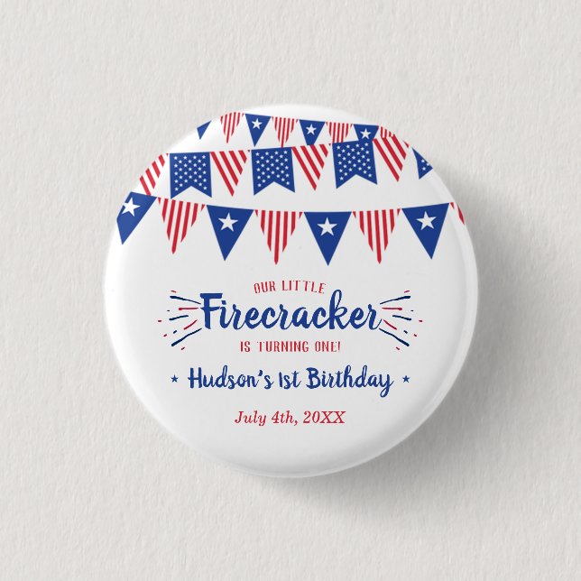 Little Firecracker 4th Of July 1st Birthday Party 3 Cm Round Badge (Front)