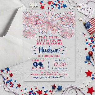 Little Firecracker 4th Of July 1st Birthday Party Acrylic Invitations