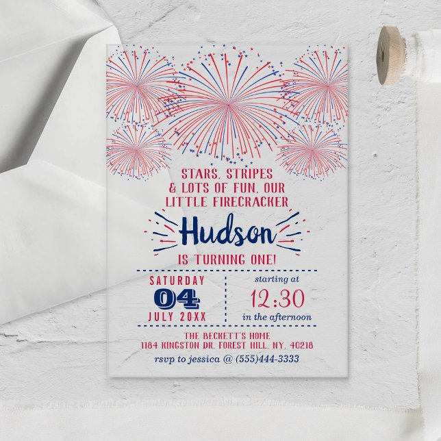Little Firecracker 4th Of July 1st Birthday Party Acrylic Invitations (Creator Uploaded)