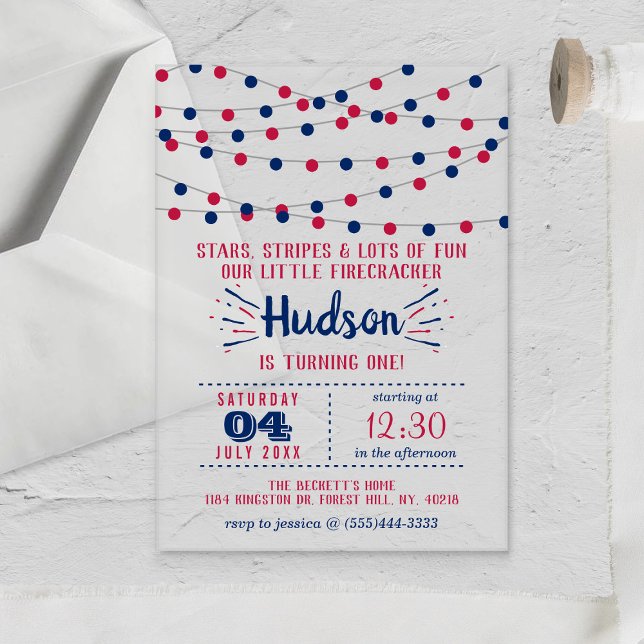 Little Firecracker 4th Of July 1st Birthday Party Acrylic Invitations (Creator Uploaded)