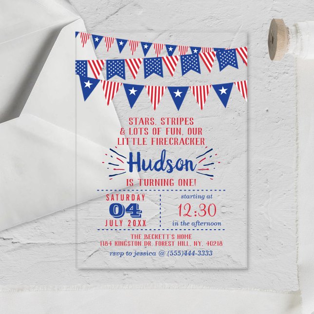 Little Firecracker 4th Of July 1st Birthday Party Acrylic Invitations (Creator Uploaded)