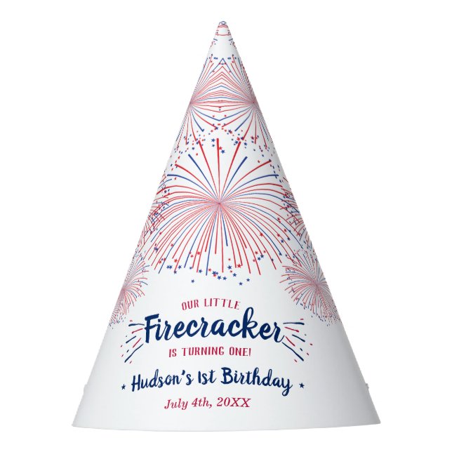 Little Firecracker 4th Of July 1st Birthday Party Hat (Front)