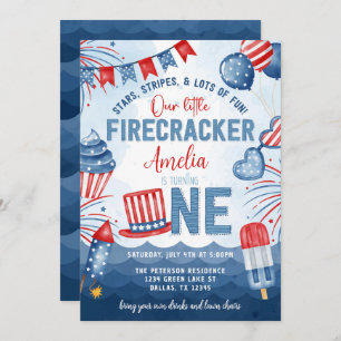 Little Firecracker 4th of July 1st Birthday Party Invitation