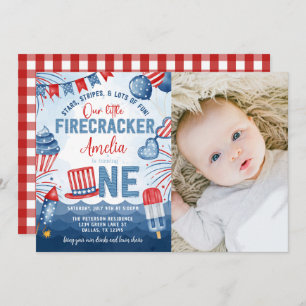 Little Firecracker 4th of July 1st Birthday Party Invitation