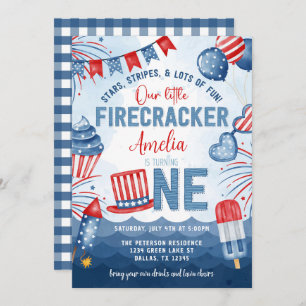 Little Firecracker 4th of July 1st Birthday Party Invitation