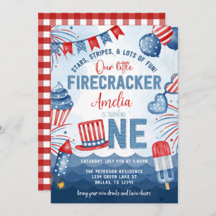 Little Firecracker 4th of July 1st Birthday Party Invitation