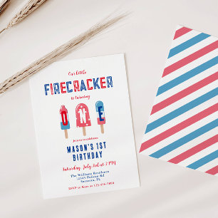 Little Firecracker 4th of July 1st Birthday Party Invitation
