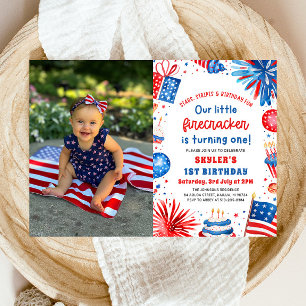 Little Firecracker 4th of July 1st Birthday Party Invitation