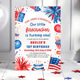 Little Firecracker 4th of July 1st Birthday Party Invitation