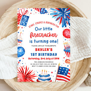 Little Firecracker 4th of July 1st Birthday Party Invitation