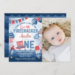 Little Firecracker 4th of July 1st Birthday Party Invitation