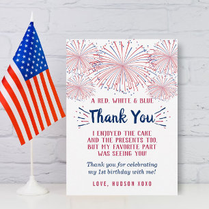 Little Firecracker 4th Of July 1st Birthday Thank You Card