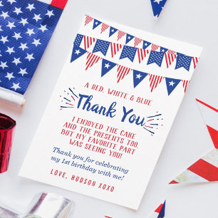 Little Firecracker 4th Of July 1st Birthday Thank You Card