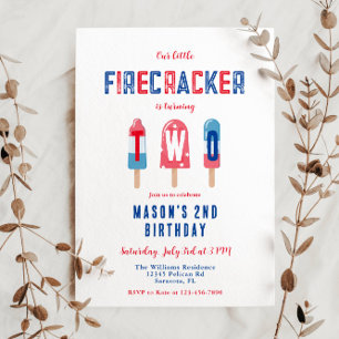 Little Firecracker 4th of July 2nd Birthday Invitation