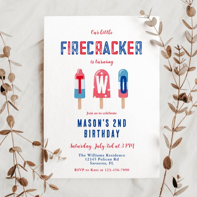 Little Firecracker 4th of July 2nd Birthday Invitation (Creator Uploaded)