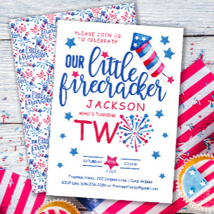 Little Firecracker 4th of July 2nd Summer Birthday Invitation
