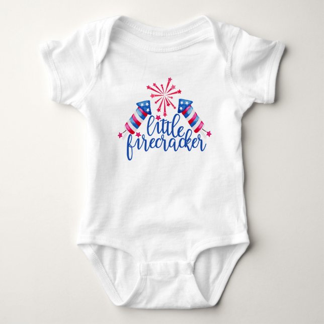 Little Firecracker 4th of July Baby Bodysuit  (Front)