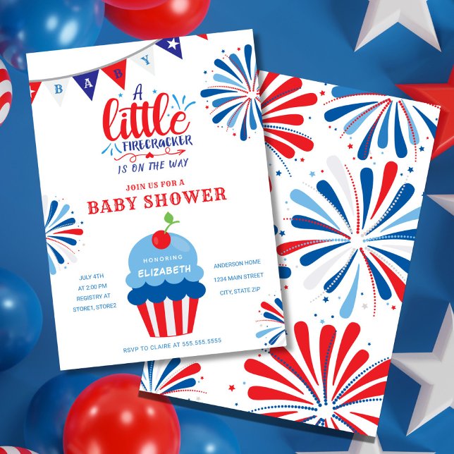 Little Firecracker 4th of July Baby Shower Invitation (Creator Uploaded)