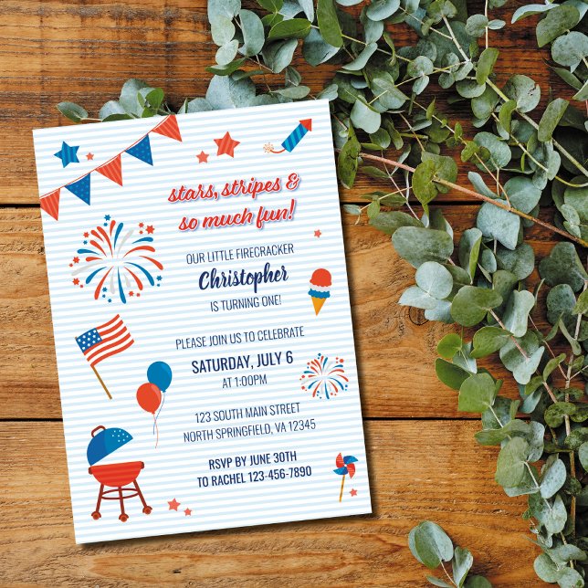 Little Firecracker 4th of July Birthday Invitation (Creator Uploaded)